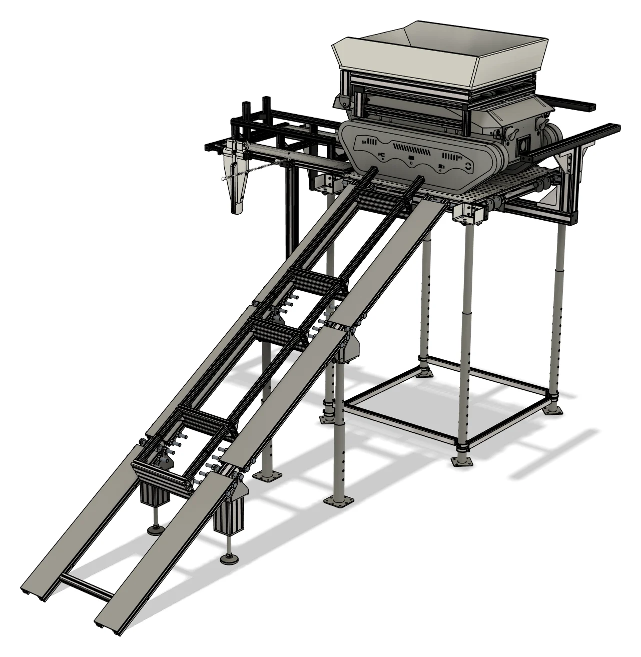 BARROB CAD-Render: Ketten-Transporter mit Kippmulde und Zufahrtsrampe